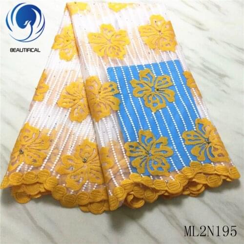 Beautifical French lace fabrics New arrival embroidery stones tulle lace fabric for dress 5yards african lace fabric ML2N195