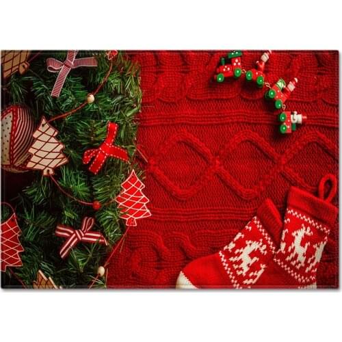 Red Christmas Theme Merry Christmas Art Floor Mat Door Mat Anti-slip Mat Carpet Bedroom Living Room Home Decoration