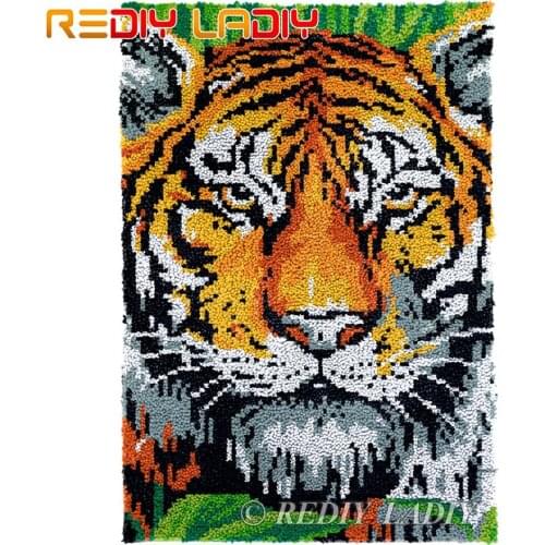 Latch Hook Rug Majestic Tiger Chunky Yarn Tapestry Kits DIY Carpet Rug Knitted Floor Mat Crochet Cushion Arts & Crafts 57*87cm