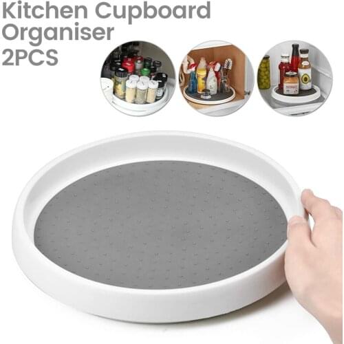 2 Pcs Kitchen Condiment Round 360 Degrees Rotating Storage Tray Convenient Spice Snack Rack Non-slip Home Cosmetics Organizer