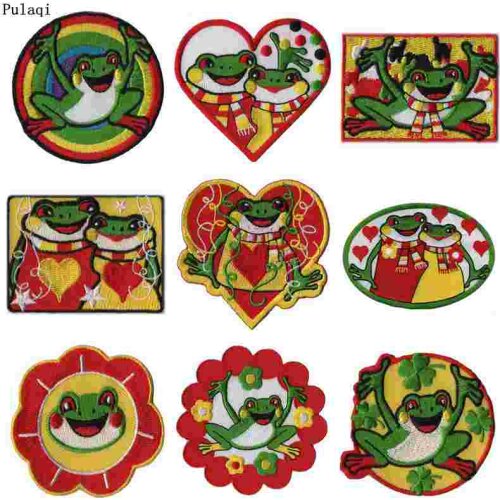Pulaqi Cute Frog Patch Frog Carnival For Netherland Iron On Patches For Clothing Embroidered Sewing Stripe For Clothes Badge DIY