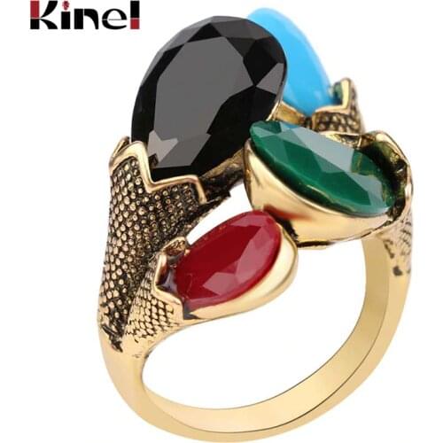Kinel Fashion Jewelry 2020 New Boho Ring For Women Charm Red Green Four Stone Gold Color Vintage Rings Wholesale