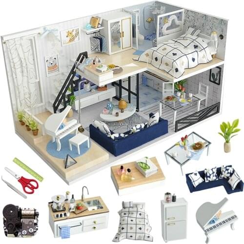 DIY Miniature Dollhouse Kit Wooden House Modern Double Storey Villa Model Christmas Gift Toys For Children Doll House Furniture