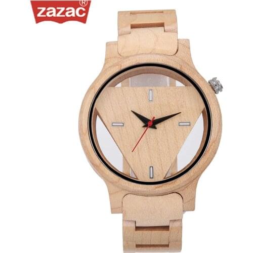New Brand luxury Wood Watch Fashion Triangle Hollow Dial Mens Wooden Strap Quartz Analog Wristwatch gift erkek kol saati Miyota