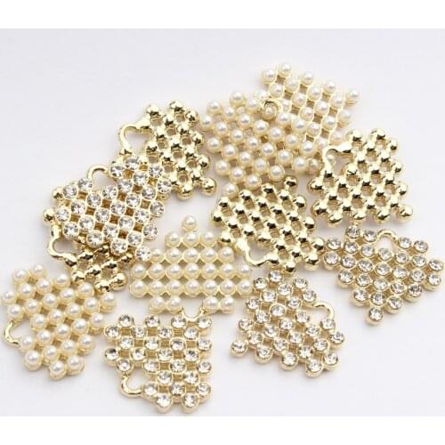 Golden Zinc Alloy Charms Mini Inlaid Imitation Pearls Rhinestones Heart Charms 6pcs/lot 30mm For Jewelry Making Fingd Bulk kit