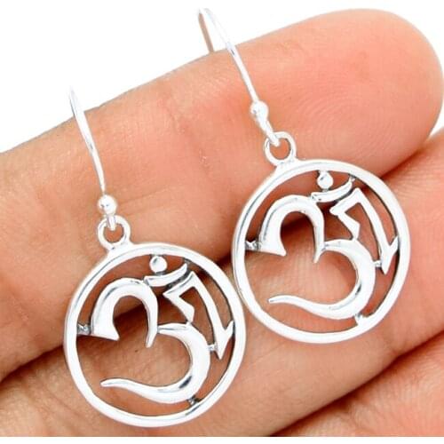 Guarantee Plain 925 Sterling Silver OM Religious Earrings , 33 mm, 3.1g, SPJ2062