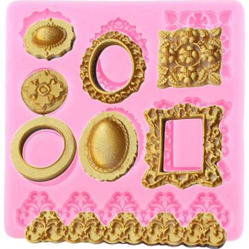 Frame Cake Border Silicone Molds Gem Jewelry Relief Fondant Cake Decorating Tools Gumpaste Chocolate Candy Polymer Clay Moulds