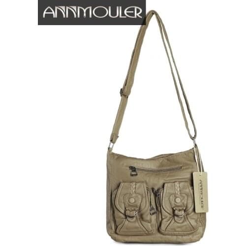 Annmouler Vintage Women Leather Bag Pu Washed Leather Crossbody Bag Designer Soft Messenger Bag 7 Colors Shoulder Bag Purse