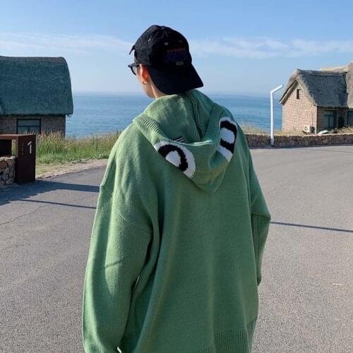 Knitted Sweater Men Hooded Jacquard Cartoon Tops Loose Pullover Sweaters Coat Trend Long Sleeve Male Clothes Autumn And Winter