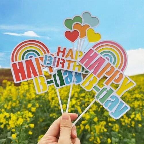 Cake Topper Contrast Love Rainbow Plugin Birthday Cake Dessert Insert Baking Wedding Happy Brithday Party Decoration Supplies
