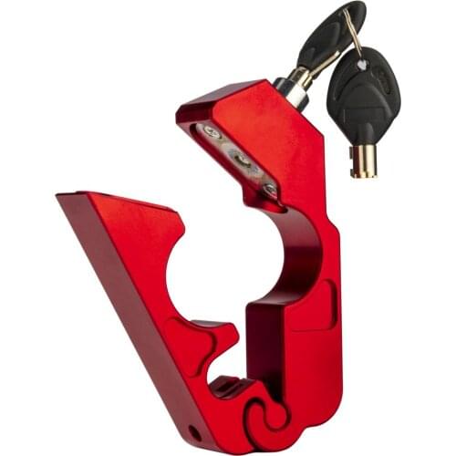 Red Universal CNC Aluminum Motorcycle Handlebar Lock Anti-Theft Security with 2 Keys for Motorcycle Bike ATV Scooter