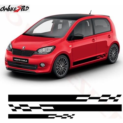 1 Set 3 PCS Car Side Skirt Decor Sticker Long Stripes Graphics Vinyl Decal Racing Sport Styling Stickers For Skoda Citigo