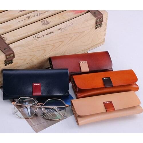 Vintage Glasses Case Soft genuine leather Pocket Glasses Pouch Men/Women Sunglass Bag Eyewear Case Handmade Storage Glasses Bag