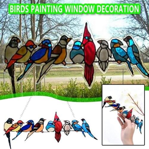 Bird Species Stained Pendant Window Hanging Suncatcher Acrylic Birds Hanging Courtyard Decoration Window Hanging Decor