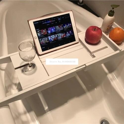 Retractable Bathtub Rack Support Bamboo Bath Rack Multifunction Tub Caddy Tray Organizer Shelf Bridge Wine Glass Book Holder