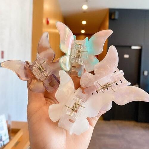 Acetate Resin Hair Claw Sweet Fairy Butterfly Hair Crab for Women Girls Clip Gradient Tie-Dye Hair Accessories Styling Tools