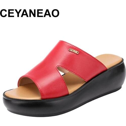 CEYANEAO Mid Heel Wedges Heel Summer Sandals For Women Beach Shoes Size 32 To 43 White Red Sandals Wedge Shoes