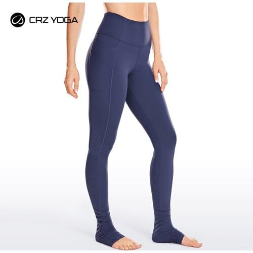 CRZ YOGA Womens High Waist Goddess Yoga Leggings Extra Long Ribbed Yoga Pants with Pockets Naked Feeling -32 Inches