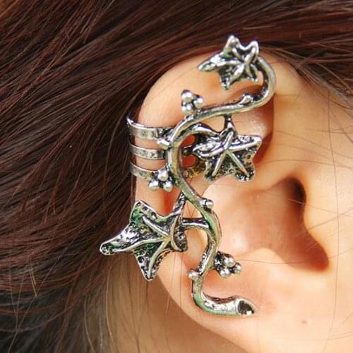 Fashion Retro Silver Plated Metal Ear Cuff Earrings for Women Leaves Shaped Exaggerated Clip On Earrings Without Piercing 0108