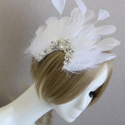 Women Handmade Hair Clip Head Headpiece Feather Flapper Headband Party Rhinestone Headdress Vintage Hair Accessories Headwear