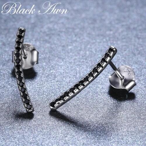 Simple 100% Genuine 925 Sterling Silver Jewelry Black Spinel Stone Star Cute Party Stud Earrings for Women Bijoux Femme I021