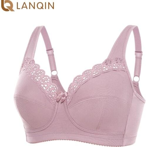 Womens Plus Size Full Coverage Lace Trim Non-wired Support Cotton Bra