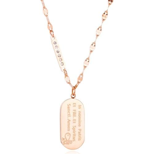 Rose Gold Bible Womans Necklace Rectangle Pendant Stainless Steel CZ Chain Link Necklaces for Woman Anniversary Gift