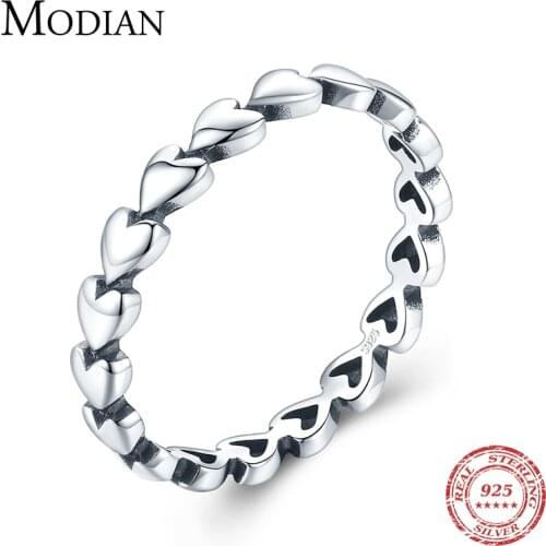Modian Classic Vintage Heart To Heart Ring 100% 925 Sterling Silver Stackable Simple Finger Rings For Women Fine Jewelry Anillo