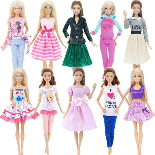 10 Set/Lot Mix Style Fashion Design Dress Outfit Noble Party Gown Clothes for Barbie Doll Accessories Baby Princess Girl DIY Toy