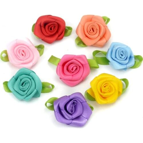 10PCS 3CM Satin Ribbon Rose Flowers Heads Handmade DIY Craft Scrapbooking For Wedding Decoration Cheap Artificial Silk Rosettes