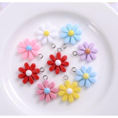 18mm Hot 20pcs/pack Acrylic Pendants Sweet Romance Flower Shape Charm Pendants For Jewelry Making Diy Handmade Accessories