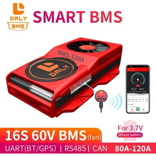 18650 Smart BMS 16S 60V 80A 100A 120A Bluetooth 485 To USB Device NTC UART Software Togther Lion LiFepo4 Battery BMS with Fan
