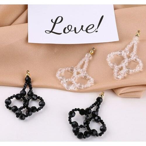 20pcs/lot black/white color handmade woven hollow geometric water drop flowers glass beads charms diy jewelry earring making