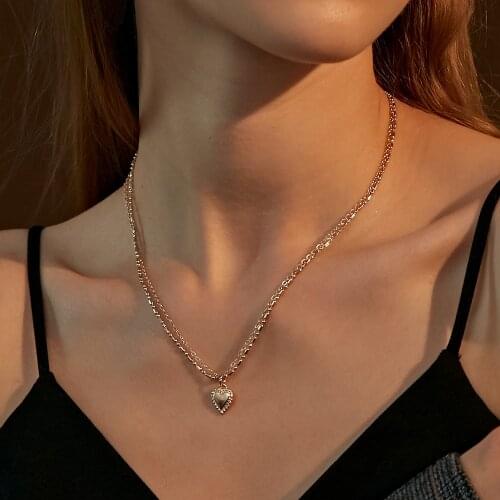 2020 Sweet Girls Elegant Heart Pendant Necklace For Women Students Fashion Party Multilayer Bead Chain Choker Jewelry Gifts