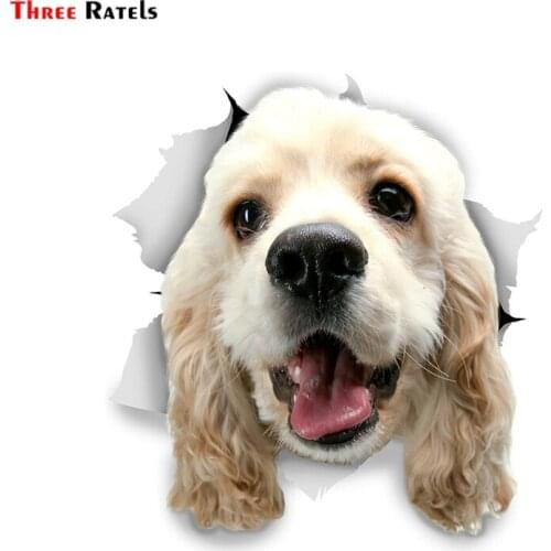 Three Ratels 3D Dog Stickers decal 1090 White Cocker Spaniel For Wall Fridge Toilet kids nursery