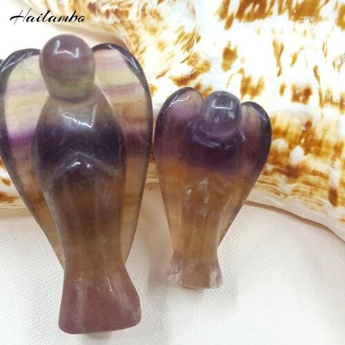 5pcs Hailambo Colorful Elegant Natural Fluorite Beads Gem-stone Angel Statue Carved Angel Figurine With Wing Pendant Charms TS15
