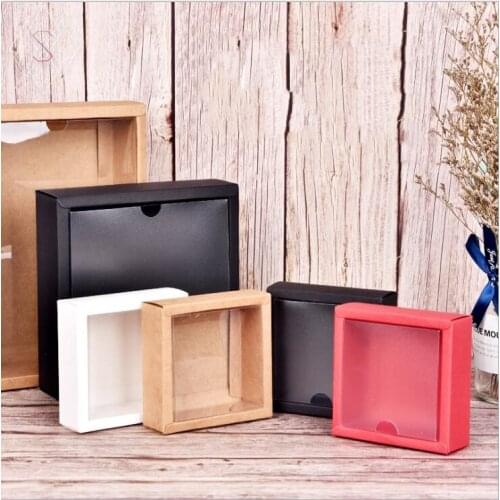 50pcs Transparent Lid Handmade Soap Box Kraft Paper Box Jewelry Gift Packaging Wedding Favors Candy Box