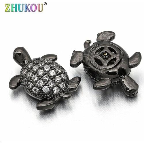 9*12mm Brass Cubic Zirconia Turtle Beads for DIY Jewelry Findings Accessories, Mixed Color, Hole:0.5mm, Model: VZ155