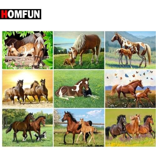 HOMFUN Full diamond Painting "Animal horse flower" Resin Drill Embroidery 5D Diy Diamond Painting Handmade Cross Stitch gift