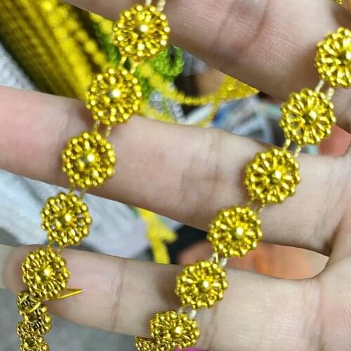 Free Shipping 5Meters 10mm Craft ABS White/golden Sunflower Shape Flatback Imitation Pearl Beads Chain For DIY Decoration