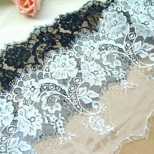 Free shipping Black-and-white ultra wide 24cm eyelash lace decoration curtain skirt cuff lace trim 3meter