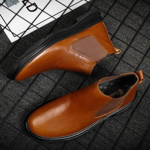 Retro Chelsea Boots Mens Cowboy Ankle Boots Genuine Leather Slipon Motorcycle Boots High Top Men Shoes Luxury Brand Spain Boss