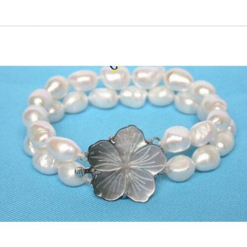 Genuine 2row 8" 12mm baroque white pearls bracelet