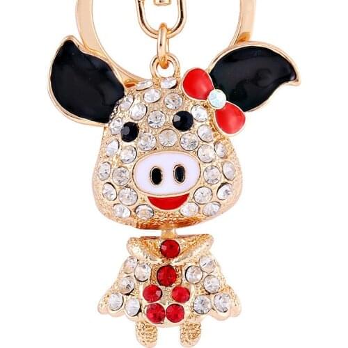 New factory direct sales alloy rhinestone pig mother keychain men and women bags car key pendant