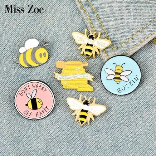Bee Enamel Pin Custom homophonic Be Kind Save Bee Brooches Bag Clothes Lapel Pin Pink Blue Round Badge Honey Bee Jewelry Gift