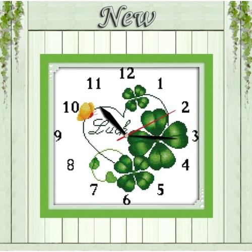 Four-leaf clover clock decor painting counted print on canvas DMC 14CT 11CT chinese Cross Stitch Needlework Sets Embroidery kits