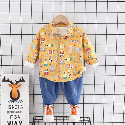 Toddler Baby Clothes for Girls Boys Full Print Cartoon Shirt+Pants Set Cotton Long Sleeve 1-5 Years Spring Autumn Kids Clothing