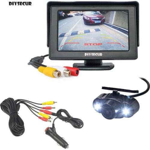 DIYSECUR 4.3" TFT LCD Backup Car Monitor + Waterproof LED Color Night Vision Rear View Car Camera Parking System Kit