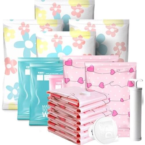 Home Vacuum Bag for Clothes Quilt Storage Bag Valve Transparent Border Foldable Compressed Organizer Space Saving Seal Packet