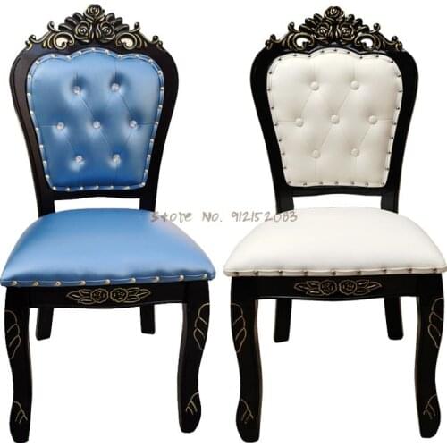 European-style solid wood adult dining chair carved soft backrest hotel family dining mahjong makeup chair stool